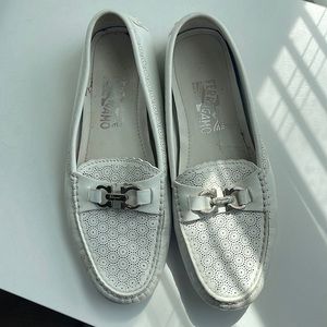 Salvatore Ferragamo White Leather Loafers